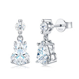 Elegant S925 Silver Moissanite Gourd Earrings with Round Stud and Pear-Shaped Drops, 8 Hearts 8 Arrows Cut, Brilliant Fire, Ideal for Daily Wear, Date Nights, and Light Formal Occasions, Includes GRA Certificate (Silver, 2 Carat)
