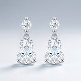 Elegant S925 Silver Moissanite Gourd Earrings with Round Stud and Pear-Shaped Drops, 8 Hearts 8 Arrows Cut, Brilliant Fire, Ideal for Daily Wear, Date Nights, and Light Formal Occasions, Includes GRA Certificate (Silver, 2 Carat)