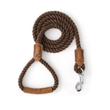 Classic Braided Dog Leash with Genuine Leather Handle and Heavy Duty Metal Clasp for Outdoor Walking, Training, and Control of Medium to Large Breeds (123cm, Brown)