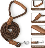 Classic Braided Dog Leash with Genuine Leather Handle and Heavy Duty Metal Clasp for Outdoor Walking, Training, and Control of Medium to Large Breeds (123cm, Brown)