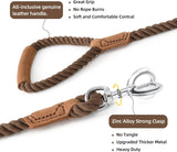 Classic Braided Dog Leash with Genuine Leather Handle and Heavy Duty Metal Clasp for Outdoor Walking, Training, and Control of Medium to Large Breeds (153cm, Brown)