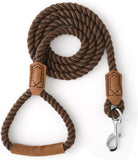 Classic Braided Dog Leash with Genuine Leather Handle and Heavy Duty Metal Clasp for Outdoor Walking, Training, and Control of Medium to Large Breeds (153cm, Brown)