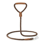 Classic Braided Dog Leash with Genuine Leather Handle and Heavy Duty Metal Clasp for Outdoor Walking, Training, and Control of Medium to Large Breeds (183cm, Brown)
