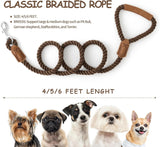Classic Braided Dog Leash with Genuine Leather Handle and Heavy Duty Metal Clasp for Outdoor Walking, Training, and Control of Medium to Large Breeds (183cm, Brown)