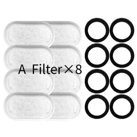 Replacement Pet Water Fountain Filter Kit with Runway Filter, Round Foam, and Square Activated Carbon Pad for Clean, Fresh Drinking Water for Cats and Dogs (A Filter×8)