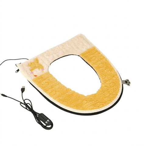 USB-Powered Heated Toilet Seat Cover with Soft Plush and Waterproof PU Leather, Adjustable Temperature and Timer, Easy-Clean Design for Warm and Cozy Bathroom Experience (Yellow) In Australia - Darrahopens