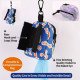 Stylish Printed Dog Walk Pouch, Pet Waste Bag Dispenser with Bone-Shaped Outlet, Mini Backpack Design with Hooks and Straps for Leashes, Keys, and Small Essentials (Green)