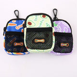 Stylish Printed Dog Walk Pouch, Pet Waste Bag Dispenser with Bone-Shaped Outlet, Mini Backpack Design with Hooks and Straps for Leashes, Keys, and Small Essentials (Purple)