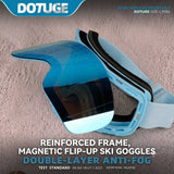 Magnetic Flip-Up Ski Goggles with Anti-Fog Cylindrical Lens for Snow Sports, Winter Hiking, and Mountain Climbing – Unisex Design for Clear Vision and Impact Protection (F)