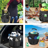Foldable Carry-All Tote with Handle and Multiple Pockets – Portable Collapsible Laundry Basket for Outdoor Travel, Camping, Picnic, Beach, and Home Organization (DarkGreen)