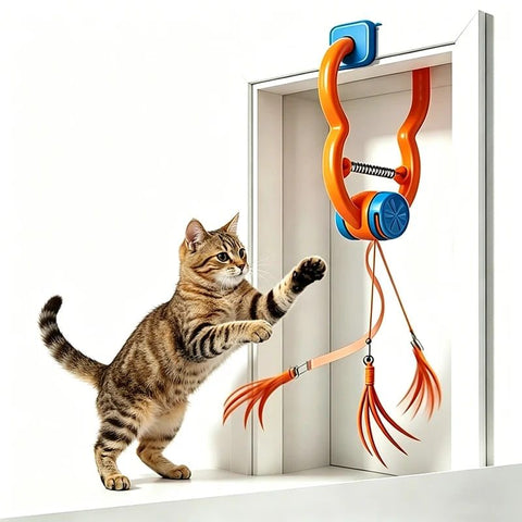 Interactive Door Clip Cat Toy with Bouncy Spring and Replaceable Teaser Tail – Self-Play Entertainer for Solo Cats, Mounts on Doorframes, Tables, or Cat Trees to Spark Hunting Instincts and Burn Off Excess Energy (Orange) In Australia - Darrahopens