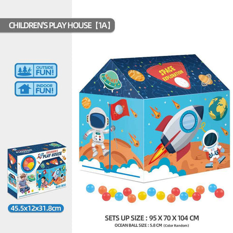 Kids Play Tent Theme House for Indoor Outdoor Fun, Space Princess Ocean Design with Ball Pit, Perfect for Toddlers and Family Camping Adventures as a Creative Holiday Gift (Space1A, Blue) In Australia - Darrahopens
