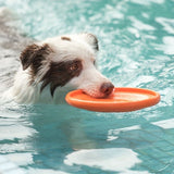 Soft Durable Dog Frisbee for Fetch, Tug, and Water Play – Non-Toxic Rubber Flying Disc with Paw Print Design, Perfect for Outdoor Training, Beach, and Pool Fun with Large, Medium, and Small Breeds (L, Orange)