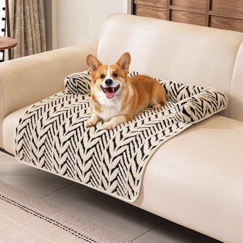 Ultra-Soft Plush Pet Sofa Bed with Bolster Support, Washable Couch Protector Mat for Cats and Small to Medium Dogs, Multi-Scenario Use for Home, Car, or Outdoor (M, Black)