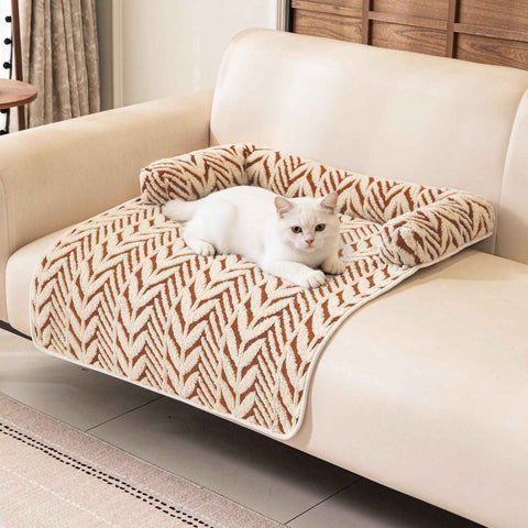 Ultra-Soft Plush Pet Sofa Bed with Bolster Support, Washable Couch Protector Mat for Cats and Small to Medium Dogs, Multi-Scenario Use for Home, Car, or Outdoor (M, Brown)