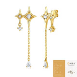 Elegant Four-Pointed Star Moissanite Tassel Earrings with Fine Gold-Plated Finish and Sparkling Drop Details, Perfect for Daily Wear, Dates, and Light Business Occasions (Moissanite, Premium S925)