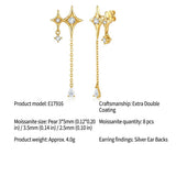 Elegant Four-Pointed Star Moissanite Tassel Earrings with Fine Gold-Plated Finish and Sparkling Drop Details, Perfect for Daily Wear, Dates, and Light Business Occasions (Moissanite, Premium S925)
