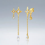 Elegant Four-Pointed Star Moissanite Tassel Earrings with Fine Gold-Plated Finish and Sparkling Drop Details, Perfect for Daily Wear, Dates, and Light Business Occasions (Moissanite, Premium S925)