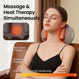 Wireless Neck and Shoulder Kneading Massage Pillow with Ergonomic Contour Design for Home Office and Full Body Relaxation (Taupe)