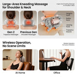 Wireless Neck and Shoulder Kneading Massage Pillow with Ergonomic Contour Design for Home Office and Full Body Relaxation (Taupe)