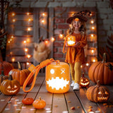 Dual-Expression Halloween Pumpkin Night Light with 7 Modes, Pull-String Control, and Rechargeable Battery – Spooky Festival Decor, Kids' Handheld Prop, and Cozy Bedside Lamp (2PCS)