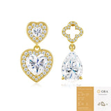 Elegant Asymmetric Moissanite Earrings Set in Dual-Plated 925 Silver with Heart and Four-Leaf Clover Designs, Featuring Eight Hearts and Eight Arrows Cut Stones for Everyday Chic and Special Occasion Wear (Moissanite, Premium S925)