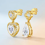 Elegant Asymmetric Moissanite Earrings Set in Dual-Plated 925 Silver with Heart and Four-Leaf Clover Designs, Featuring Eight Hearts and Eight Arrows Cut Stones for Everyday Chic and Special Occasion Wear (Moissanite, Premium S925)