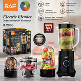 Four-in-One Electric Food Processor Blender with Multi-Function Cups for Juicing, Meat Grinding, Coffee Bean Milling and Baby Food Prep in Home Kitchens (Black)