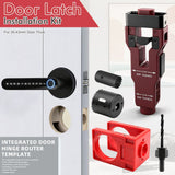 10-Piece Door Hinge and Lock Installation Kit with Adjustable Router Template, Hole Saw, Drill Bits and Driver Bits for Woodworking, Home Improvement and Interior Door Fitting Projects (Red)