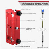 10-Piece Door Hinge and Lock Installation Kit with Adjustable Router Template, Hole Saw, Drill Bits and Driver Bits for Woodworking, Home Improvement and Interior Door Fitting Projects (Red)