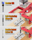 10-Piece Door Hinge and Lock Installation Kit with Adjustable Router Template, Hole Saw, Drill Bits and Driver Bits for Woodworking, Home Improvement and Interior Door Fitting Projects (Red)