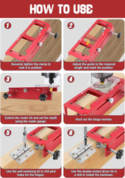 10-Piece Door Hinge and Lock Installation Kit with Adjustable Router Template, Hole Saw, Drill Bits and Driver Bits for Woodworking, Home Improvement and Interior Door Fitting Projects (Red)