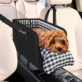 Portable Pet Car Seat for Small Dogs & Cats, Foldable Center Console Pet Bed with Safety Tether, Anti-Slip Bottom, and Removable Cushion for Safe and Comfortable Travel in SUVs, Sedans, and Vans (Beige)