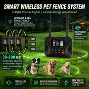 Darrahopens Pet Care > Dog Supplies > Dog Training Aids Wireless Dog Fence & Training System with 2.4GHz Remote Control, Adjustable Static Stimulation, Vibration and Beep Modes for 3 Pets, Waterproof Collar Receiver for Outdoor Yard Containment and Obedience Training (Black) In Australia - Darrahopens