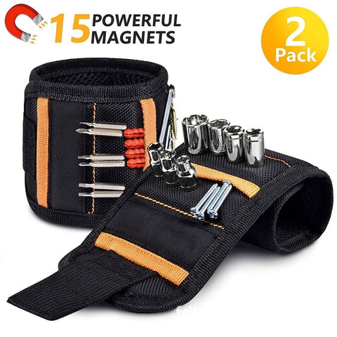Magnetic Tool Wristband with 15 Strong Magnets and Storage Pocket – Hands-Free Screw, Nut, and Bit Holder for Home Improvement, Carpentry, Auto Repair, and DIY Projects, Adjustable Oxford Fabric Strap (Orange, 2PCS) In Australia - Darrahopens