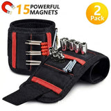Magnetic Tool Wristband with 15 Strong Magnets and Storage Pocket – Hands-Free Screw, Nut, and Bit Holder for Home Improvement, Carpentry, Auto Repair, and DIY Projects, Adjustable Oxford Fabric Strap (Orange, 2PCS)