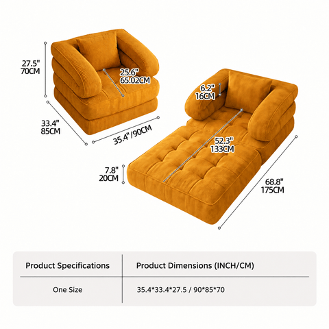 Darrahopens Furniture > Sofas > Sofas & Sofa Beds Foldable Multi-Functional Lounger Sofa with Corduroy Cover and High-Density Foam for Living Room Relaxation, Napping, and Lounging (Orange) In Australia - Darrahopens
