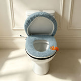 USB-Powered Heated Toilet Seat Cover Set with Soft Plush Fabric, Adjustable Temperature & Timer, Easy-to-Clean PU Leather Bottom, Suitable for Cold Season Home Use (Blue)