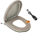 USB-Powered Heated Toilet Seat Cover Set with Soft Plush Fabric, Adjustable Temperature & Timer, Easy-to-Clean PU Leather Bottom, Suitable for Cold Season Home Use (Khaki) In Australia - Darrahopens