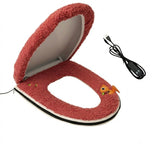 USB-Powered Heated Toilet Seat Cover Set with Soft Plush Fabric, Adjustable Temperature & Timer, Easy-to-Clean PU Leather Bottom, Suitable for Cold Season Home Use (Khaki)