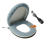 USB-Powered Heated Toilet Seat Cover Set with Soft Plush Fabric, Adjustable Temperature & Timer, Easy-to-Clean PU Leather Bottom, Suitable for Cold Season Home Use (Khaki)