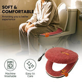 USB-Powered Heated Toilet Seat Cover Set with Soft Plush Fabric, Adjustable Temperature & Timer, Easy-to-Clean PU Leather Bottom, Suitable for Cold Season Home Use (Red)