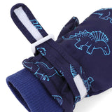 Kids' Dinosaur Patterned Warm Ski Mittens with Waterproof Shell, Adjustable Wrist Straps, and Anti-Loss Clip for Winter Outdoor Play, Snow, and Cold Weather Adventures (L, Navy)
