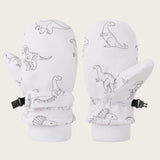 Kids' Dinosaur Patterned Warm Ski Mittens with Waterproof Shell, Adjustable Wrist Straps, and Anti-Loss Clip for Winter Outdoor Play, Snow, and Cold Weather Adventures (L, Pink)