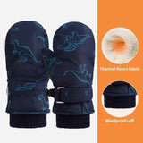 Kids' Dinosaur Patterned Warm Ski Mittens with Waterproof Shell, Adjustable Wrist Straps, and Anti-Loss Clip for Winter Outdoor Play, Snow, and Cold Weather Adventures (L, White)