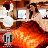 12V Car Electric Blanket for Cozy Winter Travel – Soft Fleece Heating Throw for Cars, Trucks, RVs, and Camping – Dual-Color Plaid Design with Warm Sherpa Lining – Portable, Safe, and Energy-Efficient (Black)