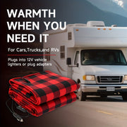 12V Car Electric Blanket for Cozy Winter Travel – Soft Fleece Heating Throw for Cars, Trucks, RVs, and Camping – Dual-Color Plaid Design with Warm Sherpa Lining – Portable, Safe, and Energy-Efficient (Black)