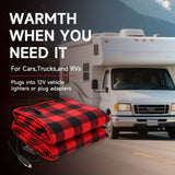12V Car Electric Blanket for Cozy Winter Travel – Soft Fleece Heating Throw for Cars, Trucks, RVs, and Camping – Dual-Color Plaid Design with Warm Sherpa Lining – Portable, Safe, and Energy-Efficient (Black)