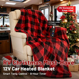 12V Car Electric Blanket for Cozy Winter Travel – Soft Fleece Heating Throw for Cars, Trucks, RVs, and Camping – Dual-Color Plaid Design with Warm Sherpa Lining – Portable, Safe, and Energy-Efficient (Red)