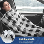 12V Car Electric Blanket for Cozy Winter Travel – Soft Fleece Heating Throw for Cars, Trucks, RVs, and Camping – Dual-Color Plaid Design with Warm Sherpa Lining – Portable, Safe, and Energy-Efficient (Red)